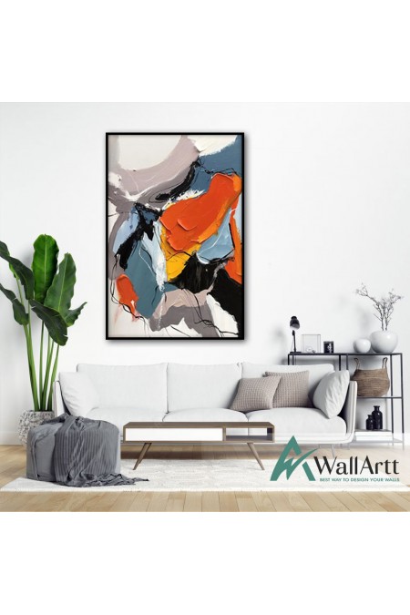 Abstract Orange Petrol Blue 3d Heavy Textured Partial Oil Painting